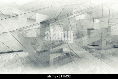 Abstrakt Architektur Hintergrund, chaotischen Interieur mit Drahtrahmen Linien, 3d illustration Stockfoto