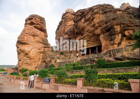 Badami Höhlen; Badami; Bagalkot; Karnataka; Indien Stockfoto