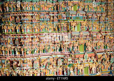 Details Gopurams of Meenakshi Sundareswarar or Meenakshi Amman Temple; Madurai; Tamil Nadu; Indien Stockfoto