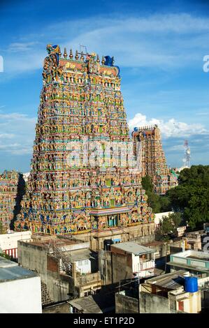 Gopurams Meenakshi Sundareswarar oder Meenakshi Amman Tempel; Madurai; Tamil Nadu; Indien Stockfoto