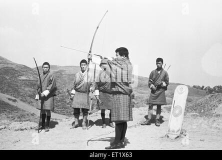 Bogenschießen der Nationalsport Bhutans; Thimpu, Bhutan Stockfoto