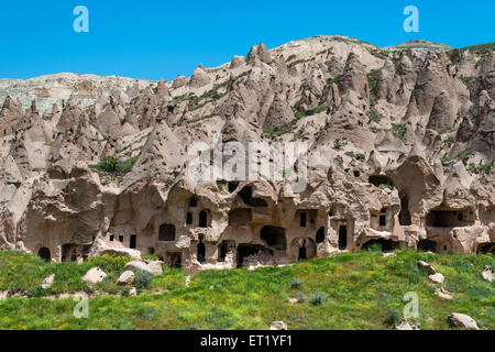 Die verlassenen Felsen geschnitzt Dorf Zelve, Freilichtmuseum Freilichtmuseum, Kappadokien, Türkei Stockfoto