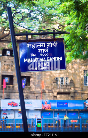 Mahatma Gandhi Road, Straßenschild, Bombay, Mumbai, Maharashtra, Indien, Asien, Asien, Indien Stockfoto