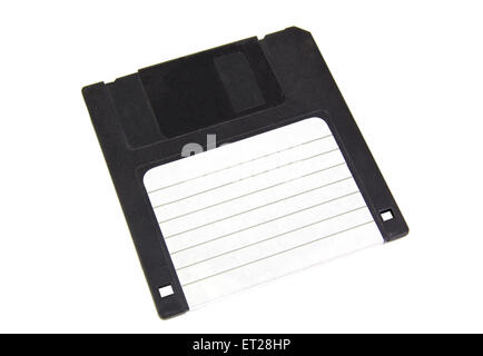 Schwarze Diskette mit leere Beschriftung auf einem weißen Hintergrund isoliert Stockfoto