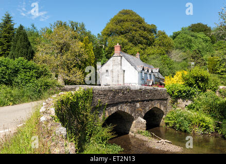 Eine alten Steinbrücke über den Fluss while bei Couch Mühle, einem kleinen Weiler in der Gemeinde Boconnoc in der Nähe von Lostwithiel in Cornw Stockfoto