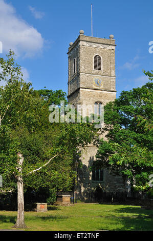 St Mary's Church, Lewisham, South East London UK, im 18. Jahrhundert umgebaut und mit dem Turm aus dem 15. Jahrhundert Stockfoto