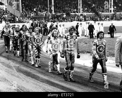 Das Belle Vue Asse, ein Speedway-Team auf dem Belle Vue Speedway, Manchester, 15. Juli 1978. Stockfoto