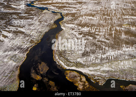 Luftbild im Herbst, Thjorsa Fluss, Island Stockfoto