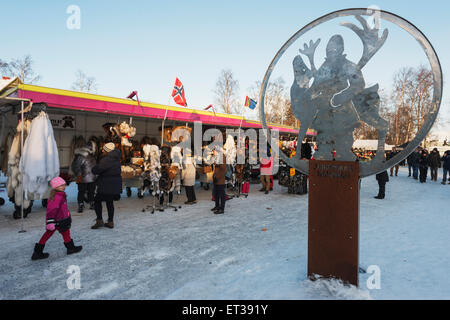 Polarkreis, Lappland, Skandinavien, Schweden, Jokkmokk, Wintermarkt Stockfoto