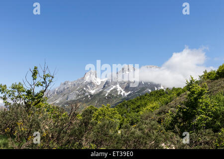 Die von Picos de Friero Bergkette angesehen von Puerto de Pandetrave, Picos de Europa, Cordillera Kantabrien, Spanien Stockfoto