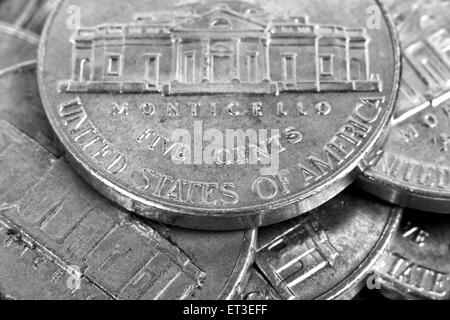 Amerikanische fünf-Cent-Münzen, zusätzliche Großaufnahme Stockfoto