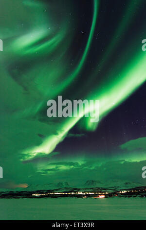 Polarkreis, Lappland, Skandinavien, Schweden, Abisko Nationalpark, Aurora Borealis Nordlichter in Abisko Stockfoto
