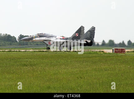 Schönefeld, Deutschland, MiG-29 Kampfflugzeug der polnischen Luftstreitkräfte Stockfoto