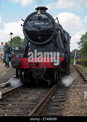 Oldtimer Dampflokomotive an Quorn-Station, auf der Great Central Railway in Leicestershire, Großbritannien Stockfoto