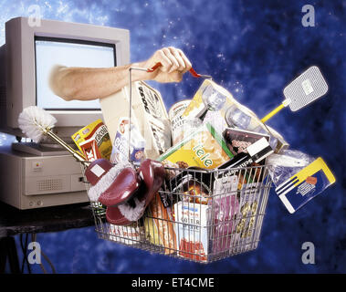 Hamburg, Deutschland, PC mit Einkaufskorb Stockfoto