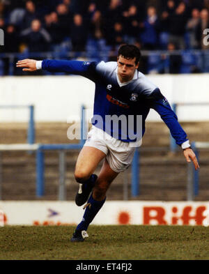 Cardiff 2-0 Hull City, League Division Three Fußballspiel, Samstag, 25. Januar 1997. Simon Haworth, Cardiff City Football-Spieler, feiert 1995-1997, nach seinem ersten Tor. Stockfoto