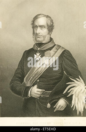 Henry Havelock, Generalmajor, Sir Henry Havelock, KCB, britischer General, Indien, alter Vintage-Stahlstich aus dem 19. Jahrhundert Stockfoto