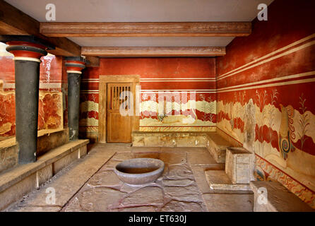 Der Saal des Thrones in der minoische Palast von Knossos, Heraklion, Kreta, Griechenland Stockfoto