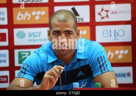 Zenica, Juni 11. 12. Juni 2015. Ben Haim der israelischen Nationalmannschaft besucht eine Pressekonferenz im Stadion Bilino Polje in Zenica, Bosnien und Herzegowina (BiH), am 11. Juni 2015. Fußball-Nationalmannschaften von BiH und Israel werden UEFA EURO 2016 Qualifikationsspiel in Zenica am 12. Juni 2015 spielen. © Haris Memija/Xinhua/Alamy Live-Nachrichten Stockfoto