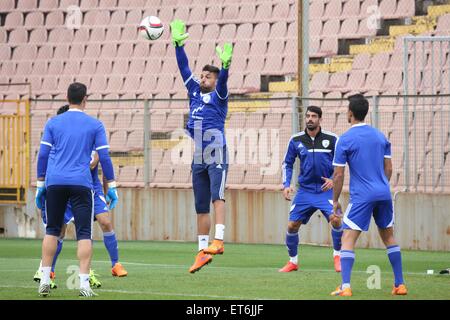 Zenica, Juni 11. 12. Juni 2015. Spieler der Nationalmannschaft Israel besuchen eine Trainingseinheit im Stadion Bilino Polje in Zenica, Bosnien und Herzegowina (BiH), am 11. Juni 2015. Fußball-Nationalmannschaften von BiH und Israel werden UEFA EURO 2016 Qualifikationsspiel in Zenica am 12. Juni 2015 spielen. © Haris Memija/Xinhua/Alamy Live-Nachrichten Stockfoto