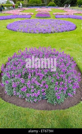 Kew königliche botanische Gärten, dekorative Blume Bettwäsche vor dem Palm House - London, UK, Europa Stockfoto