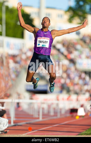 Oslo, Norwegen. 11. Juni 2015. Diamond League Bislett Games. Christian Taylor der Vereinigten Staaten konkurriert im Weitsprung Männer während der IAAF Diamond League bei den 50. Jahrestag ExxonMobil Bislett Games in Oslo, Norwegen. Bildnachweis: Aktion Plus Sport/Alamy Live-Nachrichten Stockfoto