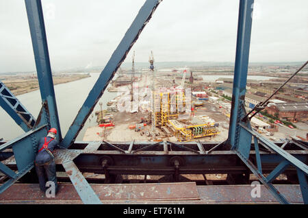 T-Stücke Schwebefähre, Middlesbrough, 5. September 1995. Regelmäßige Wartungsarbeiten sind erfolgt. Stockfoto