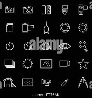 Kamera-Linie-Icons auf schwarzem Hintergrund, Lager Vektor Stock Vektor