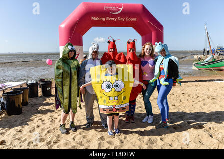 Konkurrenten in Fancy Dress vor Beginn der jährlichen 'Insel zu Insel Schlamm ausführen'. Stockfoto