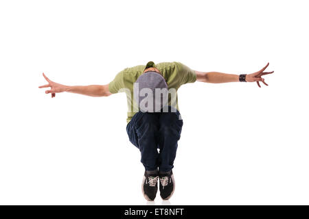 Hip Hop Tänzer bei isolierten über weiß Stockfoto