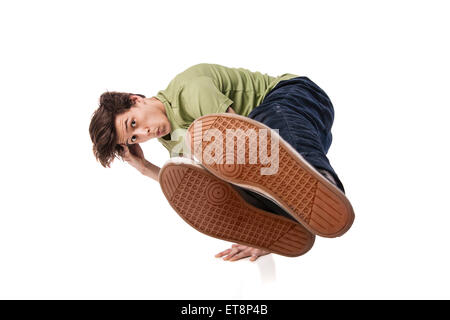 Hip Hop Tänzer bei isolierten über weiß Stockfoto