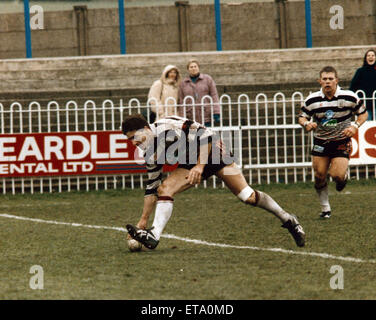 Featherstone V Widnes Rugby League. David Ruane geht über für seinen ersten Versuch. 20. März 1994. Stockfoto