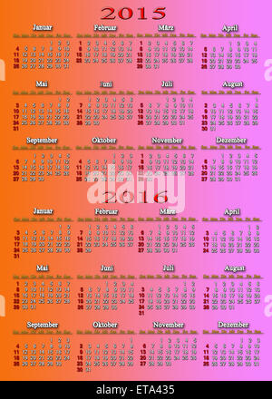 Bürokalender für 2015 / 2016 in deutscher Sprache Stockfoto