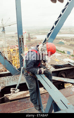 T-Stücke Schwebefähre, Middlesbrough, 5. September 1995. Regelmäßige Wartungsarbeiten sind erfolgt. Stockfoto