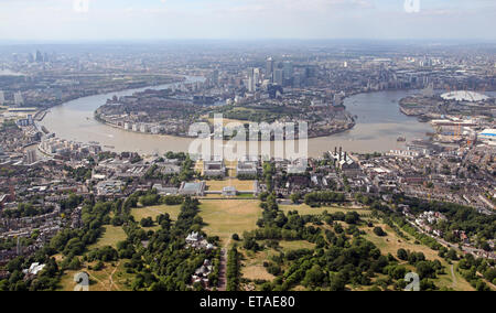 Luftbild von Greenwich und der Isle of Dogs in East London, UK Stockfoto