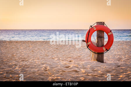 Rettungsring am Sandstrand irgendwo in Mexiko Stockfoto