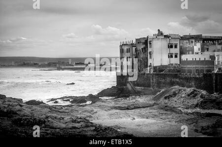 B&W Panorama der alten Hafen Essaouira in Marokko Stockfoto