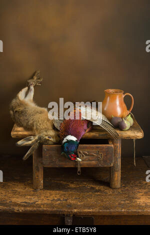 Antike alte Meister Jagd Stillleben mit Fasan und Hase Stockfoto