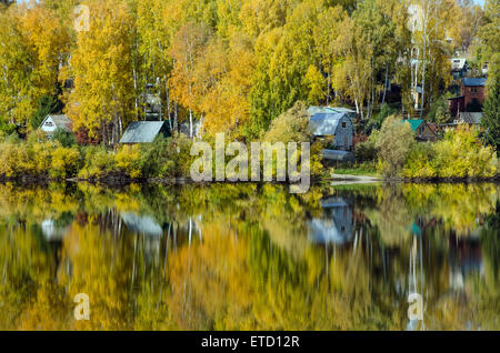 Waldsee im sonnigen Aurumn Tag in Sibirien Stockfoto