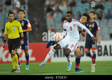 Vereinigte Arabische Emirites hat Japan im Viertelfinale der asiatischen Fußball-Meisterschaft mit geschlagen: Abdulaziz Hussain Weihbischof wo: Sydney, Australien bei: 23. Januar 2015 Credit: WENN.com Stockfoto