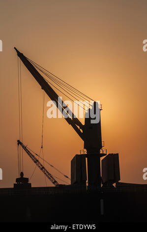 Silhouette-Krane bei Sonnenaufgang in Chennai Indien Stockfoto