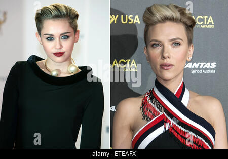 Wer hat das beste Haar - Miley Cyrus oder Scarlett Johansson?  Bambi 2013 Awards im Musical Theater bin Potsdamer Platz Theater. -Roter Teppich Featuring: Miley Cyrus Where: Berlin, Deutschland bei: 14. November 2013 Credit: WENN.com Prominente besuchen 2015 g ' Day USA Gala mit den AACTA International Awards von Qantas am Hollywood Palladium.  Mitwirkende: Scarlett Johansson Where: Los Angeles, California, Vereinigte Staaten von Amerika bei: Kredit-31. Januar 2015: Brian To/WENN.com mit: Miley Cyrus, Scarlett Johansson Where: USA wenn: 2. Februar 2015 Credit: WENN.com Stockfoto