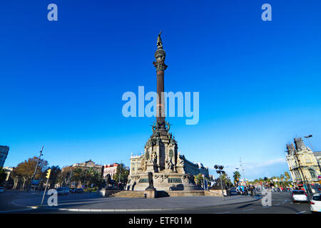 Christopher Columbus-Denkmal (1888), durch Gaietà Buïgas und Rafael Atché. Barcelona. Stockfoto