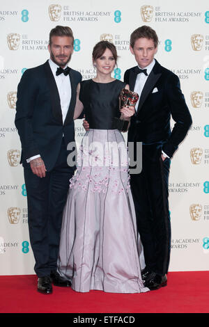 EE British Academy Film Awards (BAFTA) am Royal Opera House - Gewinner Zimmer mit: David Beckham, Felicity Jones, Eddie Redmayne Where: London, Vereinigtes Königreich bei: 8. Februar 2015 Credit: WENN.com Stockfoto