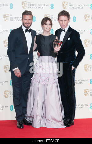 EE British Academy Film Awards (BAFTA) am Royal Opera House - Gewinner Zimmer mit: David Beckham, Felicity Jones, Eddie Redmayne Where: London, Vereinigtes Königreich bei: 8. Februar 2015 Credit: WENN.com Stockfoto