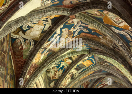 Kathedrale Kreuzgang, Arkaden und Gewölbe mit Fresken, Brixen, Südtirol, Italien Stockfoto