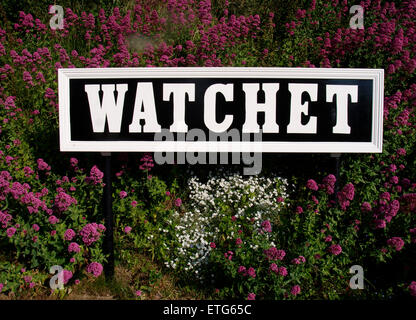 Watchet Railway Station Zeichen, Somerset, Großbritannien Stockfoto