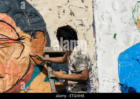 Malerei Wandmalereien in den Bezirk Comas. Lima. Peru. Stockfoto