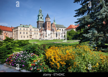 Wawel-Kathedrale (Polnisch: Katedra Wawelska, Na Wawelu) in Krakau, Polen, Royal Garden auf Gelände der Wawel-Burg. Stockfoto