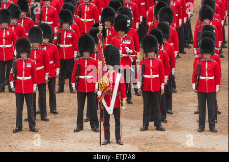 2015 Trooping die Farbe Zeremonie an Horse Guards Parade in London vor verpackten Publikum stattfindet. Stockfoto